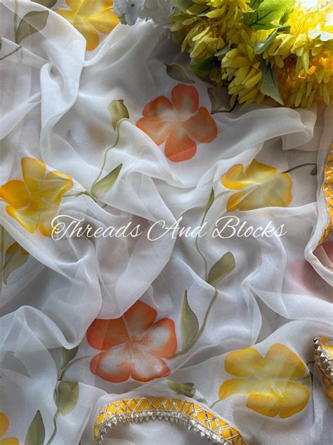 Basanti Blossom Hand Painted Saree – Threads & Blocks
