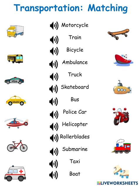 Transportation Matching Worksheet 的图像结果