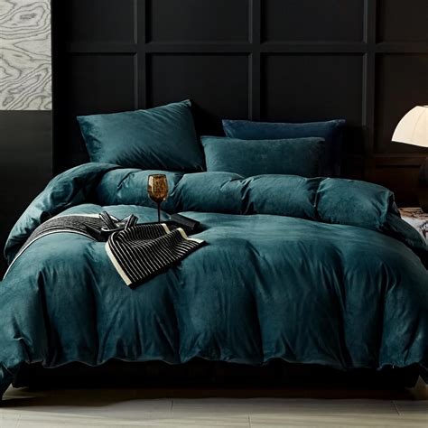 WARMDERN Peacock Blue Velvet Duvet Cover King Size Flannel Duvet Cover ...