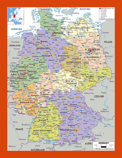 Large Detailed Political And Administrative Map Of Germany With Cities