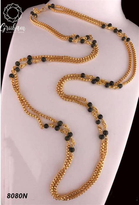 1 gm Microgold plating blACK bead Mangalya chain 30 inches 8080N – Griiham