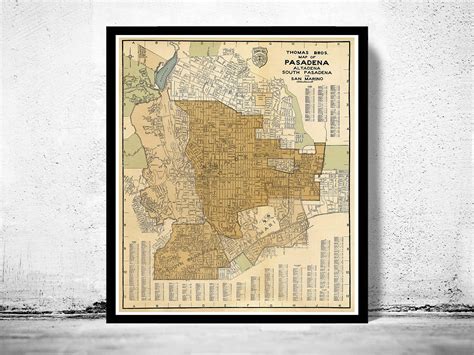 Old Map Canvas of Pasadena California 1938 Vintage Map Canvas - Vintage ...