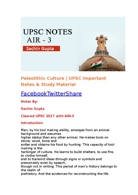 Anthro paleolithic - pdf - Paleolithic Culture | UPSC Important Notes ...