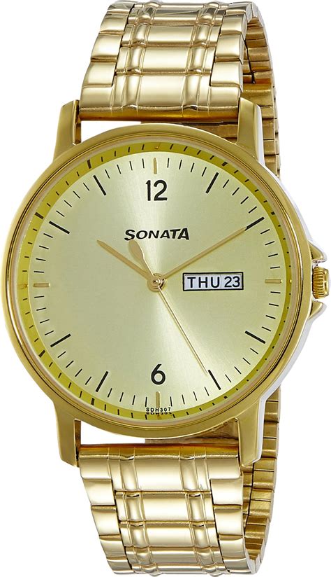 Sonata Essentials Analog Champagne Dial Men's Watch NM77083YM03 ...