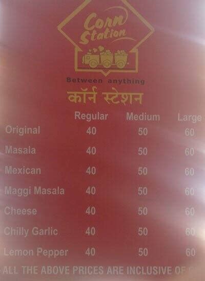 Menu at Corn Station, Kalyan