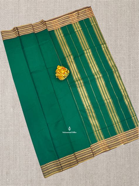 9 Yards Beautiful Bottle Green Plain Pure Cotton Saree With Brown Bord ...