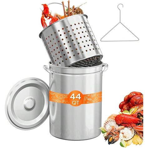 44QT Stainless Steel Seafood Boil Pot With Strainer Basket, Lid & Hook ...