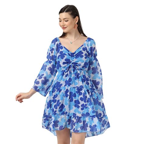 Buy DIMPY GARMENTS Georgette Floral Print Women Short Dress (Large ...