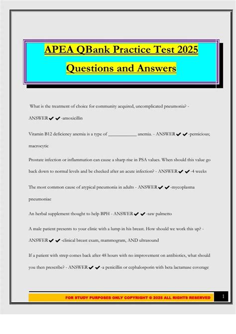 APEA QBank Practice Test 2025 Questions and Answers - FNP - Stuvia US
