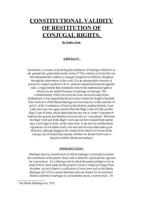 Constitutional Validity OF Restitution OF Conjugal Rights ...