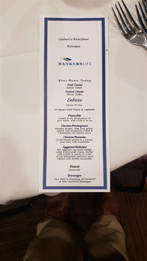 Menu at Carlucci's Waterfront steakhouse, Mount Laurel, 876 Centerton Rd