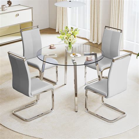 Amazon.com - gopop 5-Piece Dining Table Set for 4, Round Glass Dining ...