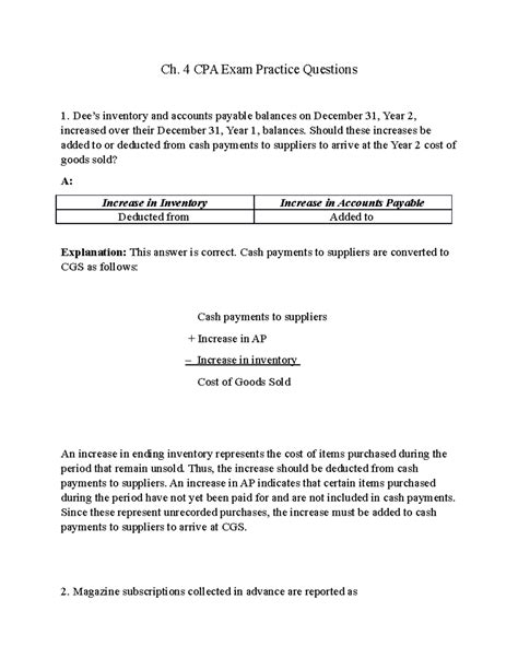 Ch. 4 CPA Exam Practice Questions and Solutions - Studocu
