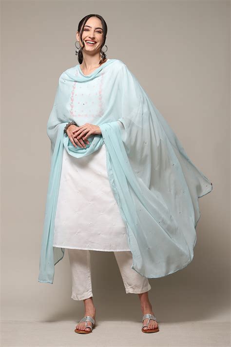 Sky Blue Cotton Blend Printed Dupatta