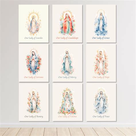 Set of 9 Titles of Virgin Mary Printable Artwork, Unique Our Lady of ...