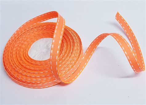 10mm Neon Orange Saddle Stitch Grosgrain Ribbon - 10 Meters Roll ...