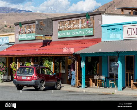 Grocery stores along street in small town Twisp, Washington, USA Stock ...
