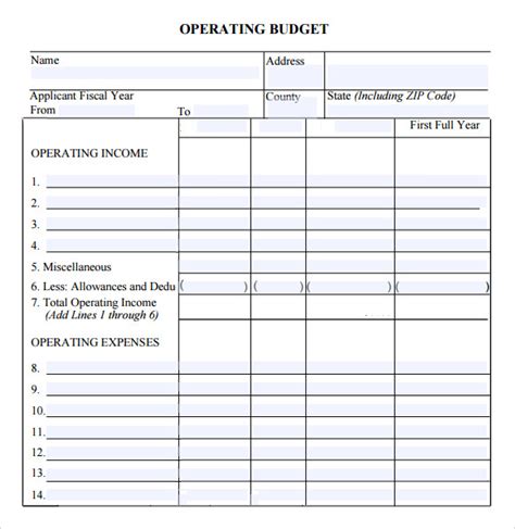 Image result for Sample Operating Budget Template