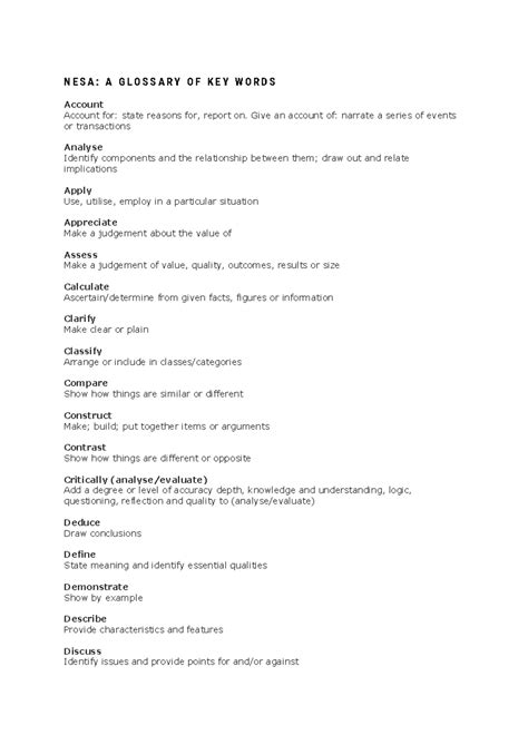 Nesa Glossary: Essential Keywords For Academic Success