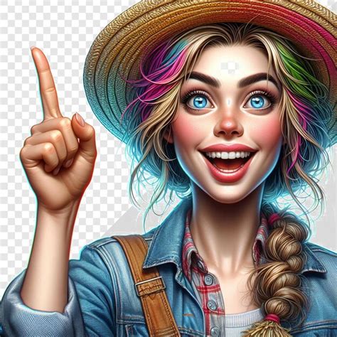 Woman pointing upwards with her finger isolated on transparent ...