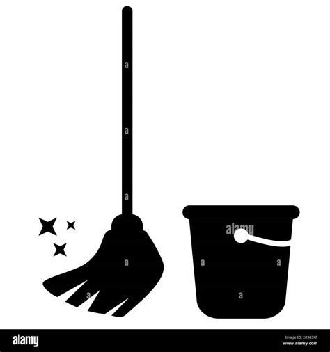 Mop and Bucket icon. Mop cleaning sign. Floor Mop symbol. Floor ...