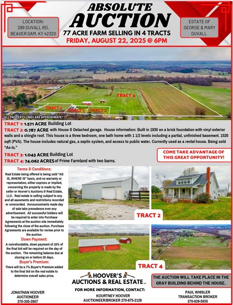 ABSOLUTE AUCTION – 77 ACRE FARM SELLING IN 4 TRACTS! , 289 Duvall Road ...