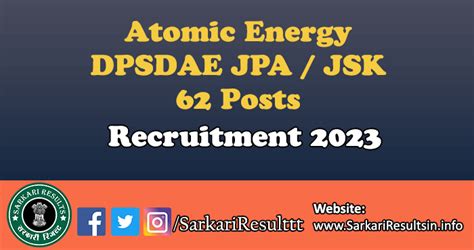 Atomic Energy DPSDAE JPA / JSK Exam Date 2023 Download Now