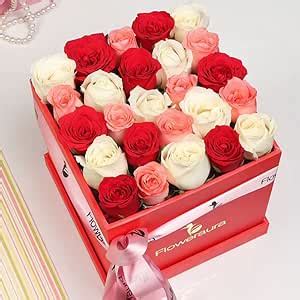 FlowerAura Premium Fresh Live Flower Bouquet of 25 Red, Pink & White ...