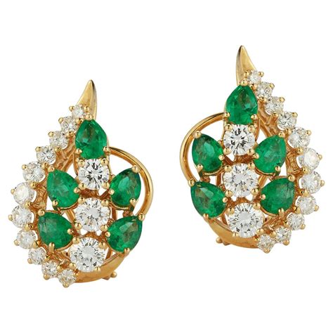 Pearl Emerald Diamond Earrings For Sale at 1stDibs