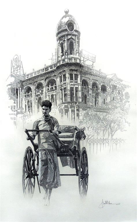 "City Of Kolkata 1": Grey Pen Drawing (30x19) by Amit Bhar – ArtZolo.com