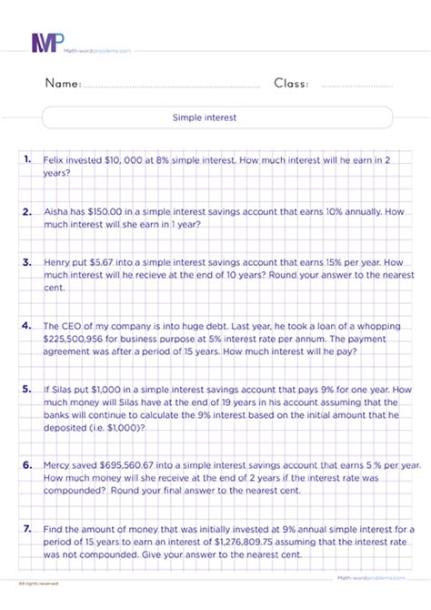 Simple Interest Problems Math 5th Grade 的图像结果