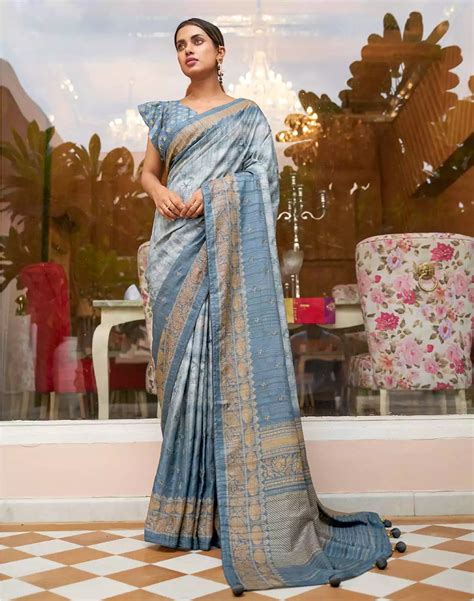 Light Blue Khaddi Jute Silk Fancy Saree – South India Shopping Mall