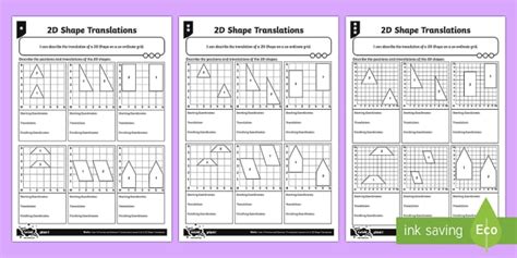 2D Shape Translations: Differentiated Worksheets