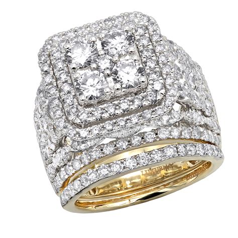 Large 14K Yellow Gold 5 Carat Diamond Engagement Ring & Wedding Band ...