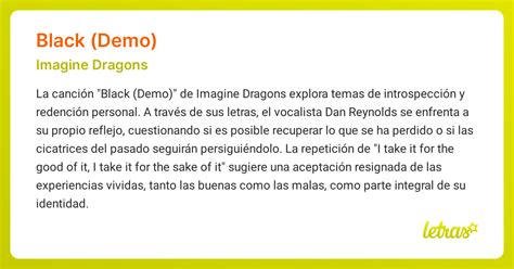 Significado de la canción BLACK (DEMO) (Imagine Dragons) - LETRAS.COM