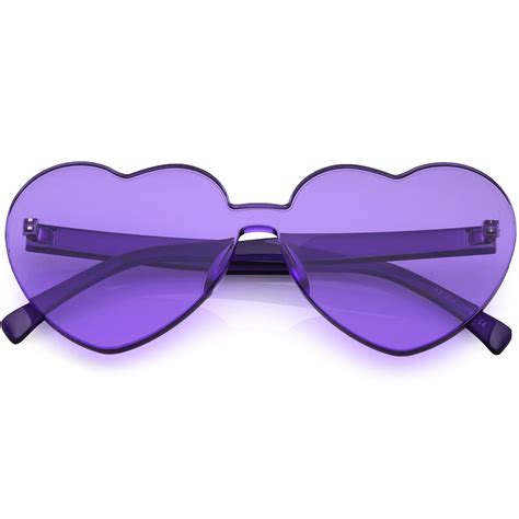 One Piece Rimless Heart Sunglasses Color Tinted Mono Block Lens 65mm ...