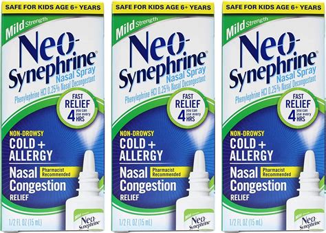 Neo-Synephrine Nasal Spray MILD Formula 0.5oz (Pack of 3) - Fast Nasal Decongestant | Buy Now ...
