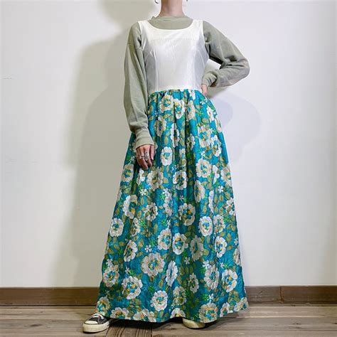 70s 3d flower printed sleeveless long dress | LEMON