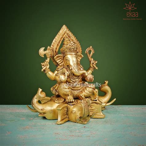Brass Lord Ganesha and Goddess Lakshmi Statue on Elephant Head – Ekaa ...