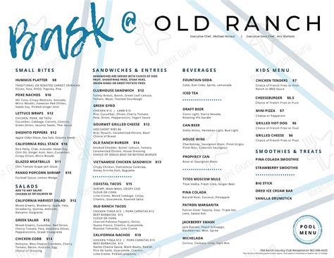 Menu at Old Ranch Country Club, Seal Beach