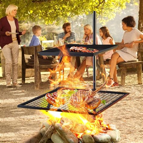 Buy VEVOR Swivel Grill, Heavy Duty Steel Campfire Grill, Double Layer ...