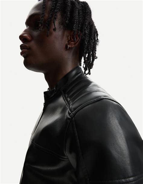 Faux leather biker jacket with zips - Men | Bershka