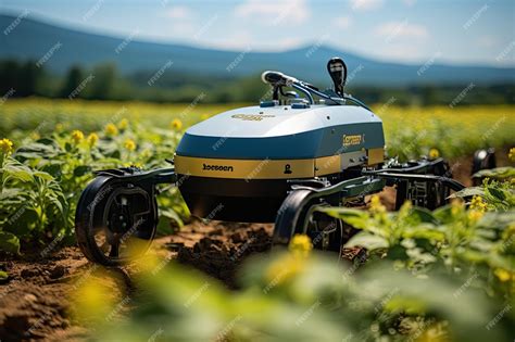 Premium Photo | Green field with precision agricultural robots ...