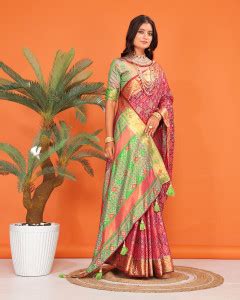 Buy LAVYANSH CREATION Printed, Self Design Patola Silk Blend Red Sarees ...