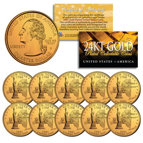 Amazon.com: 2001 New York State Quarters U.S. Mint BU Coins 24K Gold ...
