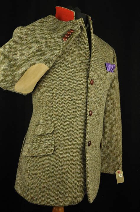Vtg Harris Tweed Herringbone Country Tailored Hacking Jacket 44" #527 ...