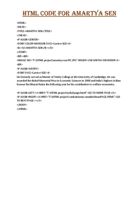 Amartya CODE - HTML CODE FOR AMARTYA SEN AMARTYA - Studocu