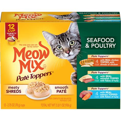 Meow Mix Pate Toppers Seafood & Poultry Variety Pack Wet Cat Food, 12 ...