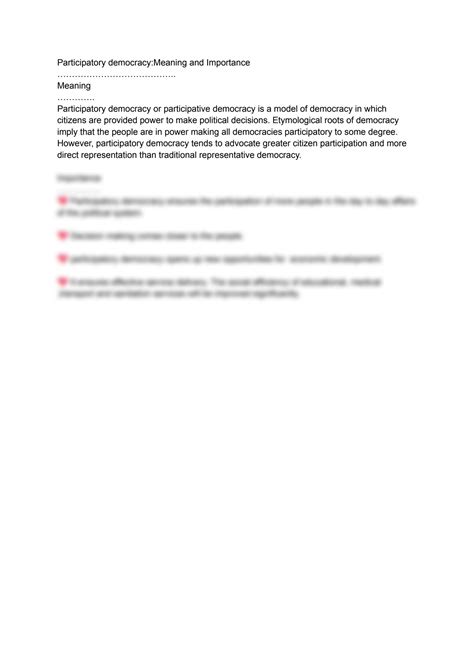 SOLUTION: Participatory democracy meaning and importance - Studypool
