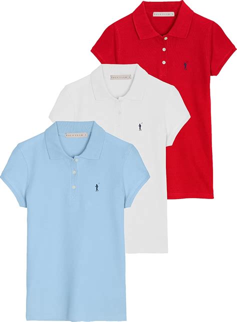 Pack of 3 Short Sleeve Polo Shirts for Women - Multicolour - M : Amazon ...